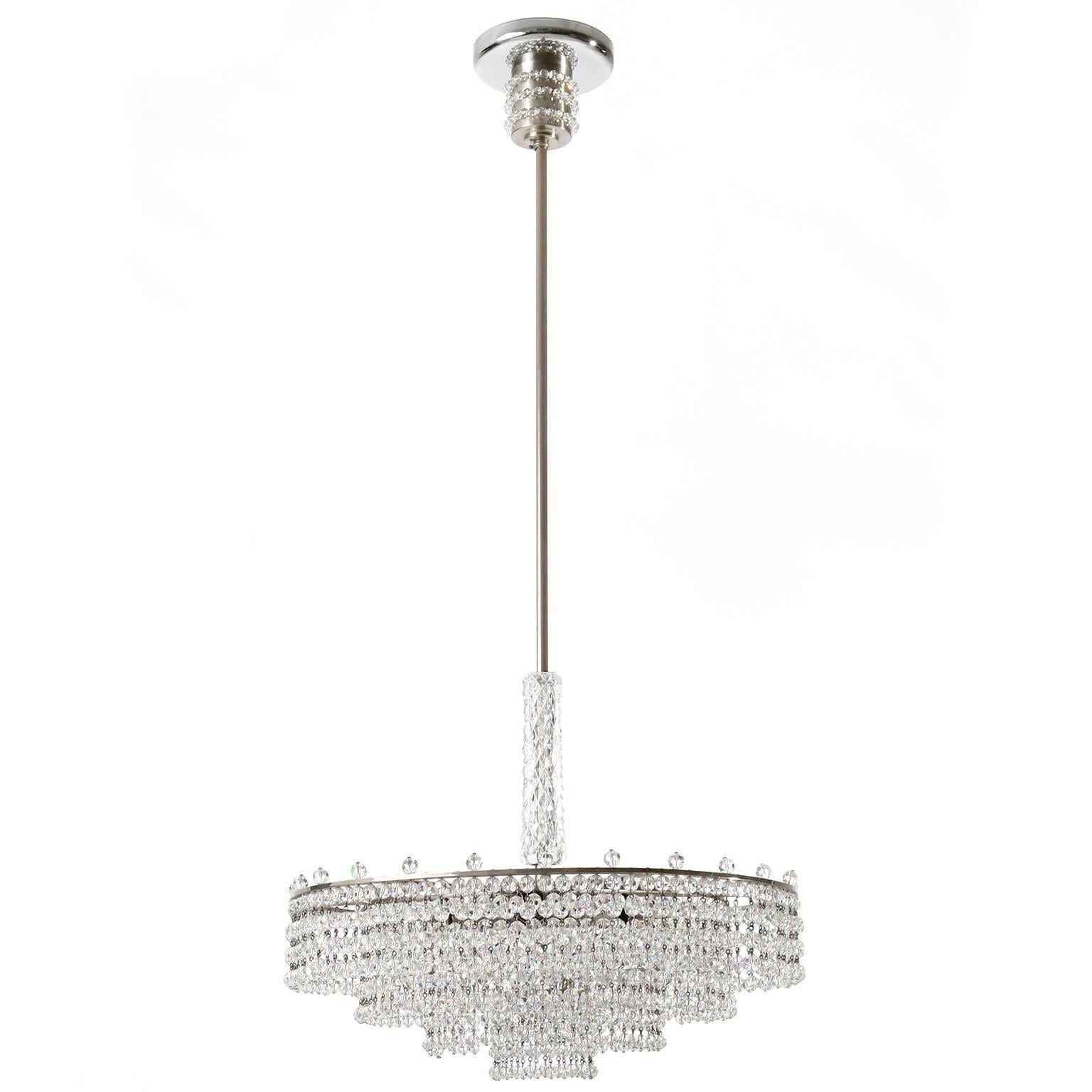 Palwa Chandelier, Nickel Cut Crystal Glass, Germany, 1960s For Sale 1