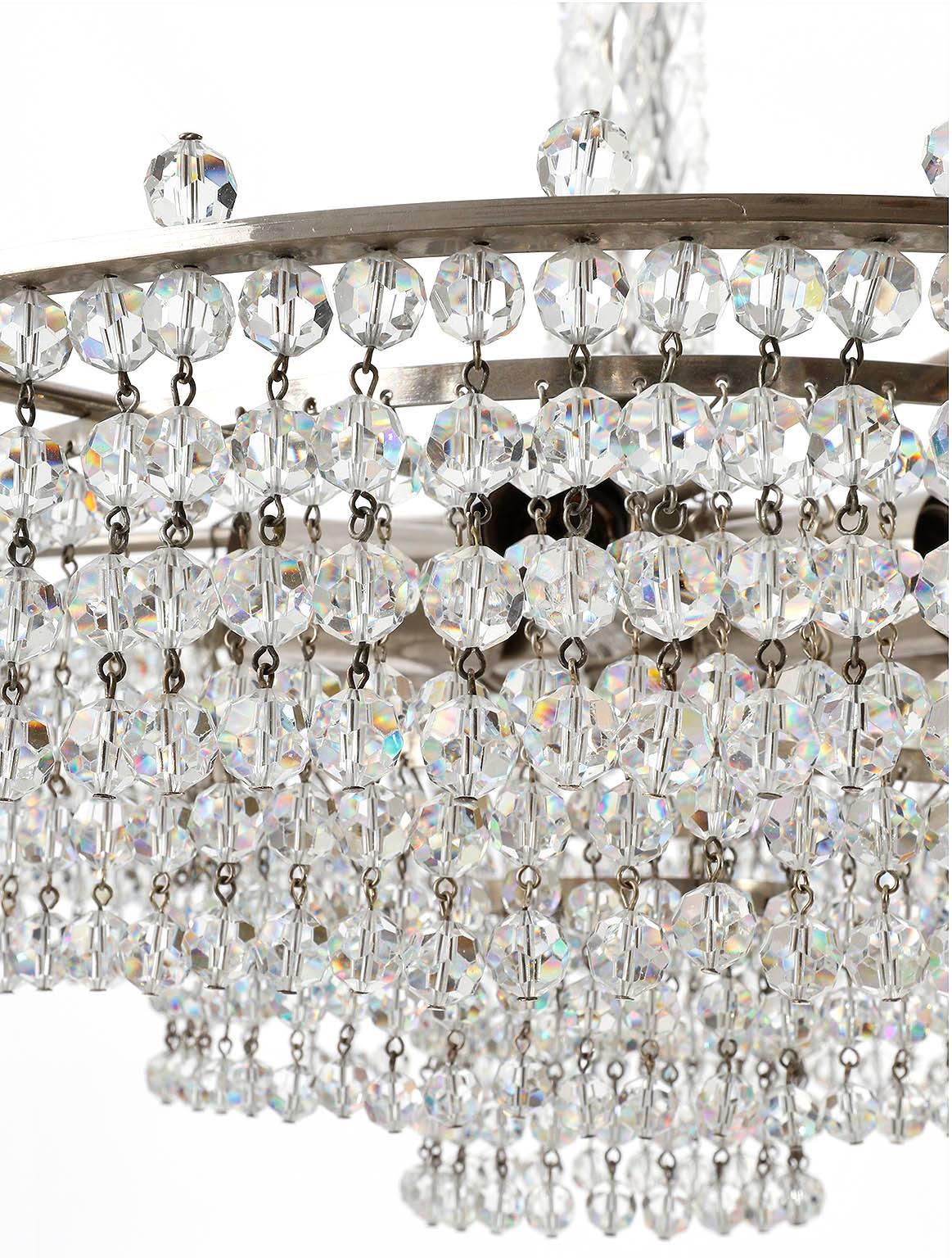 Palwa Chandelier, Nickel Cut Crystal Glass, Germany, 1960s For Sale 2