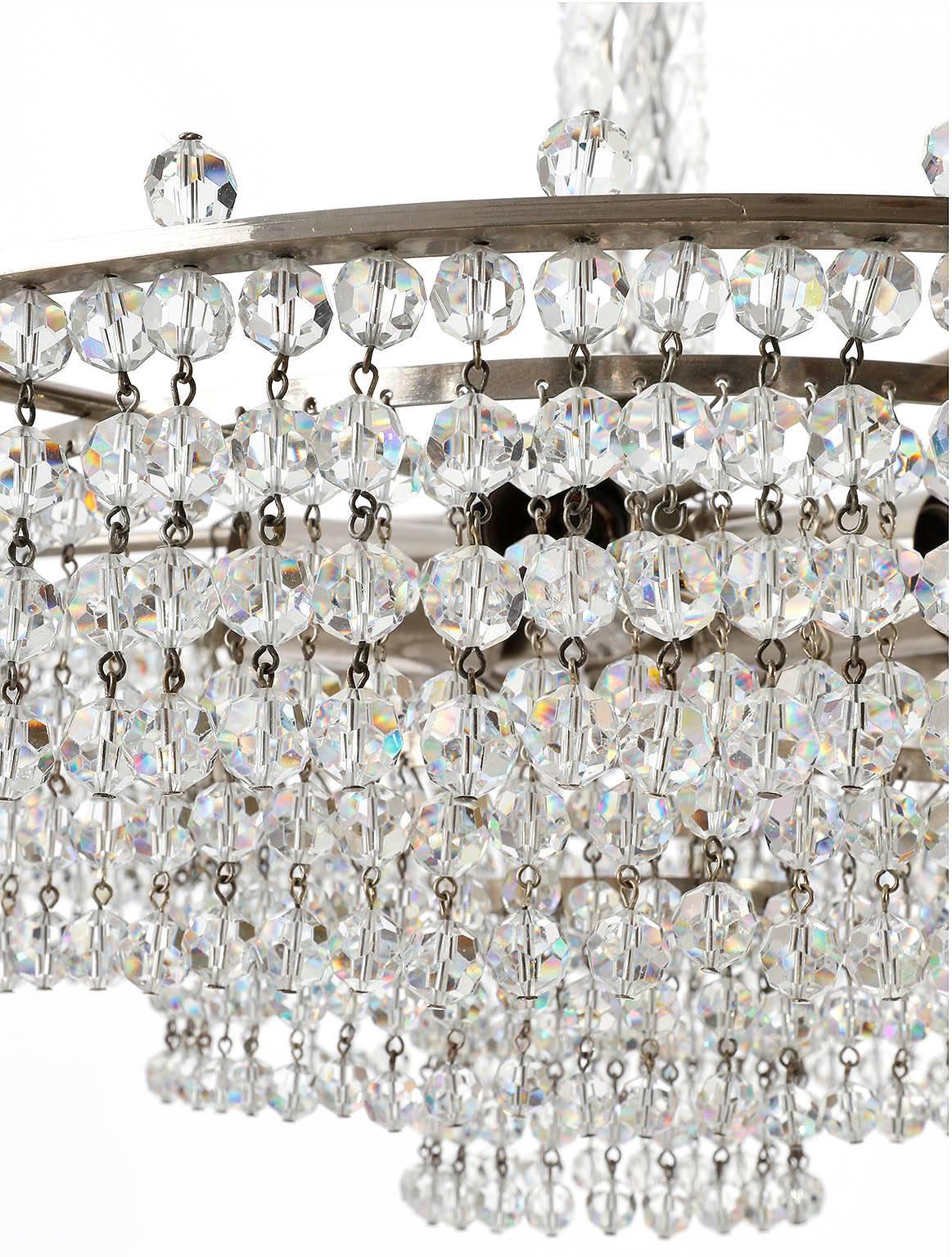 Laiton Lustre Palwa, cristal taillé en nickel, Allemagne, années 1960 en vente