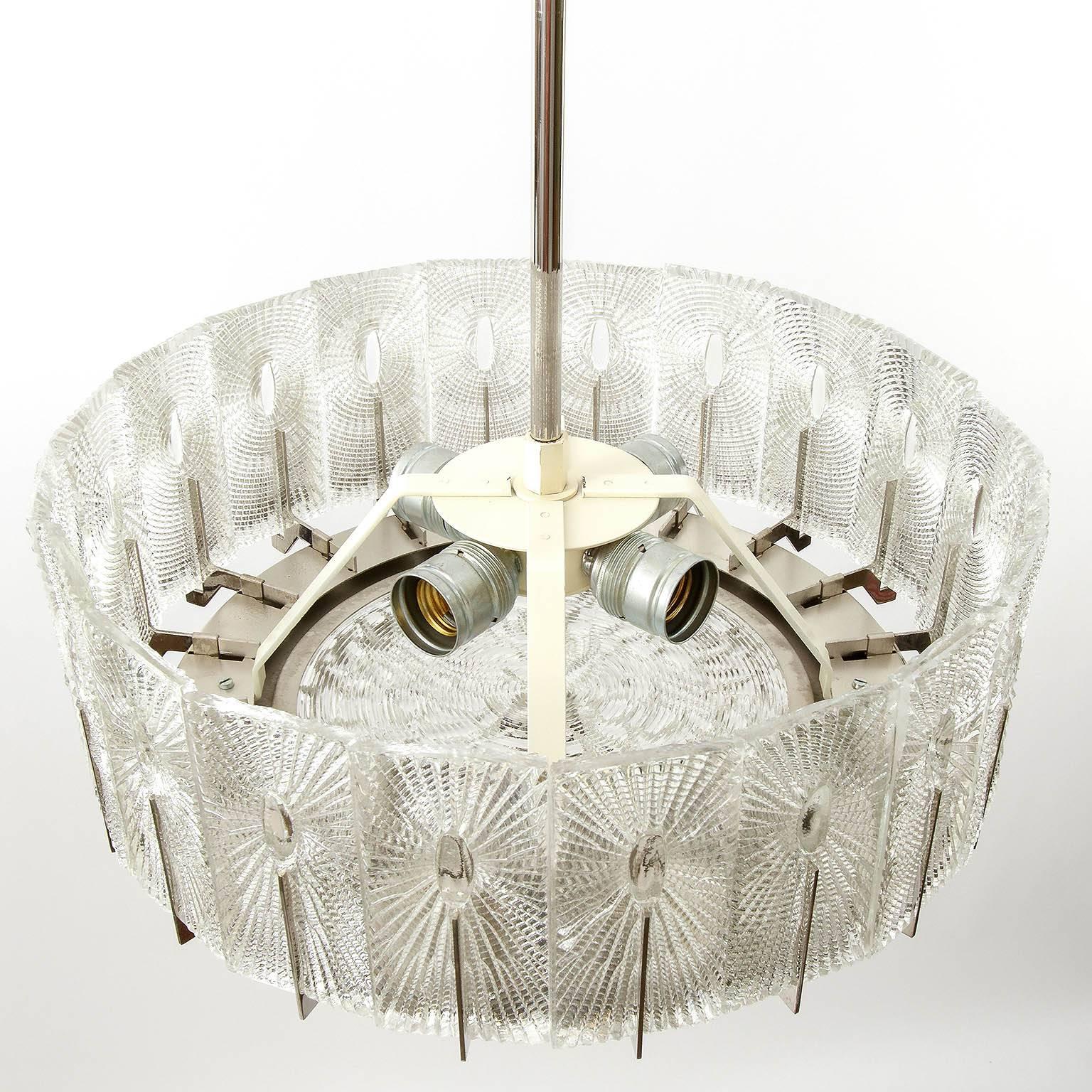 Mid-20th Century Chandelier Pendant Light by Rupert Nikoll, Glass Nickel, 1960, One of Three