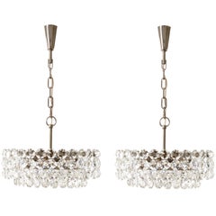 Two Bakalowits Chandeliers Pendant Lights, Nickel Glass, 1960s