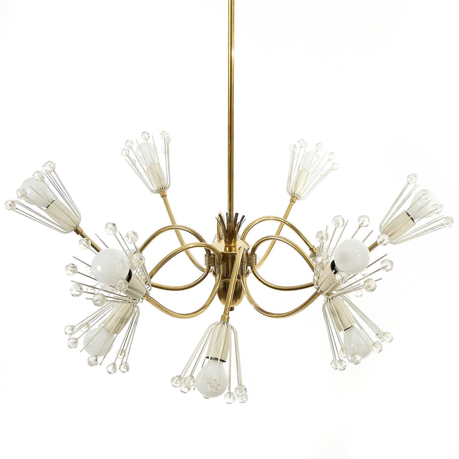 Austrian Emil Stejnar Chandelier, Brass Cut-Glass, Rupert Nikoll, 1950s