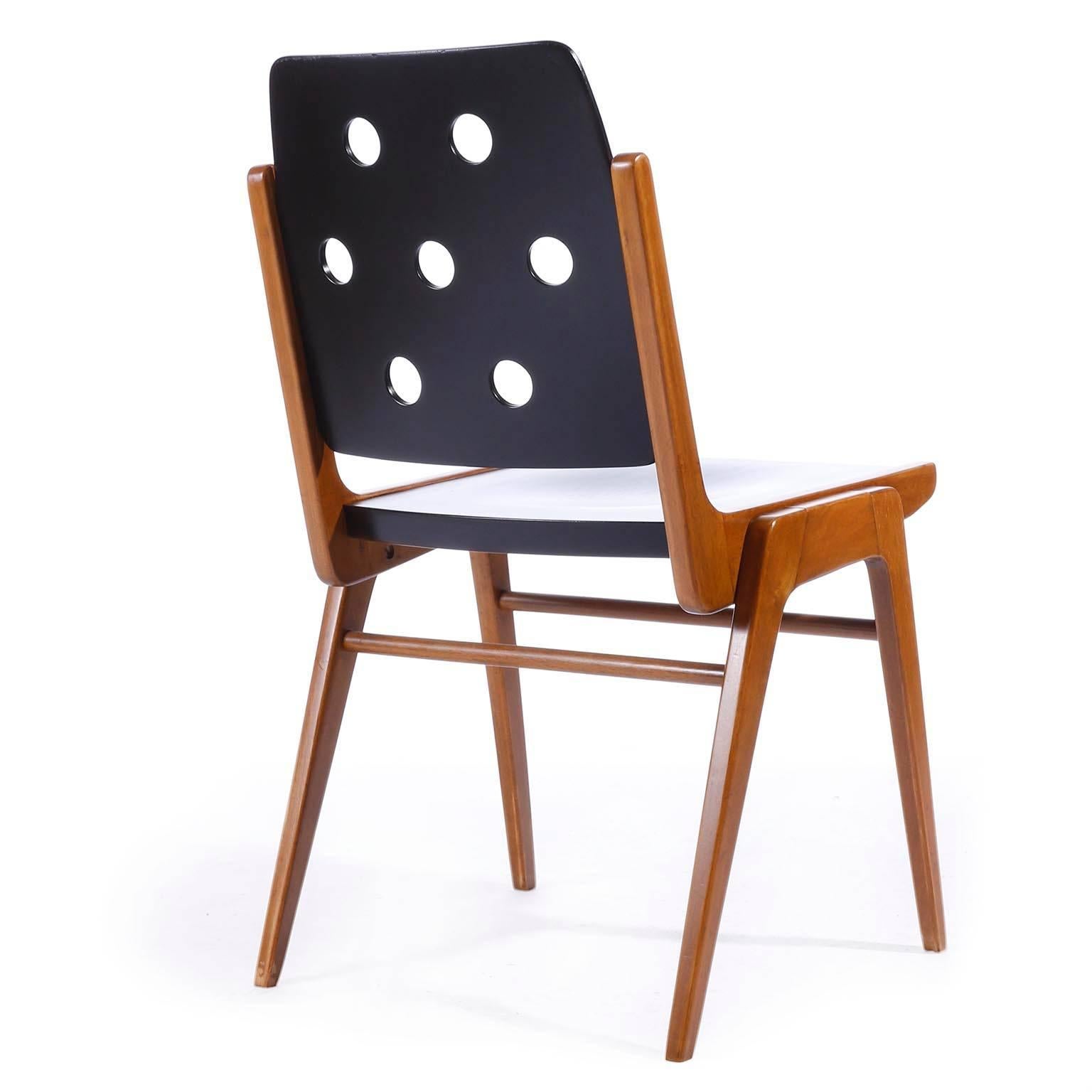 Austrian One of 12 Stacking Chairs Franz Schuster, Bicolored Beech Black, Austria, 1959