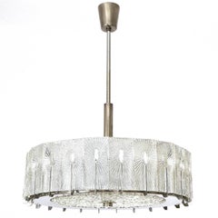 Chandelier by Rupert Nikoll, Textured Glass and Nickel, 1960