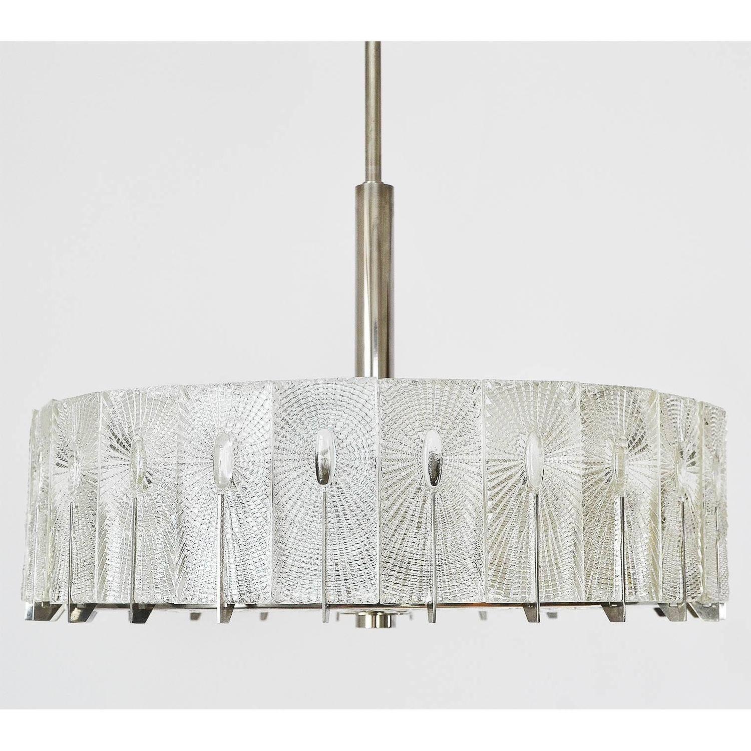 Lampadario di Rupert Nikoll, vetro testurizzato e nichel, 1960 In condizioni buone in vendita a Hausmannstätten, AT