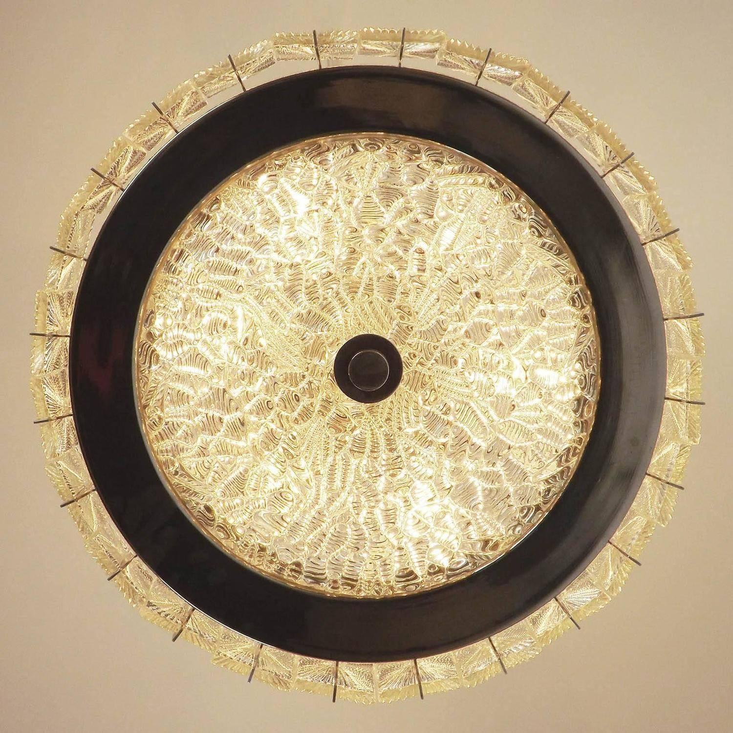 Chandelier by Rupert Nikoll, Textured Glass and Nickel, 1960 For Sale 1