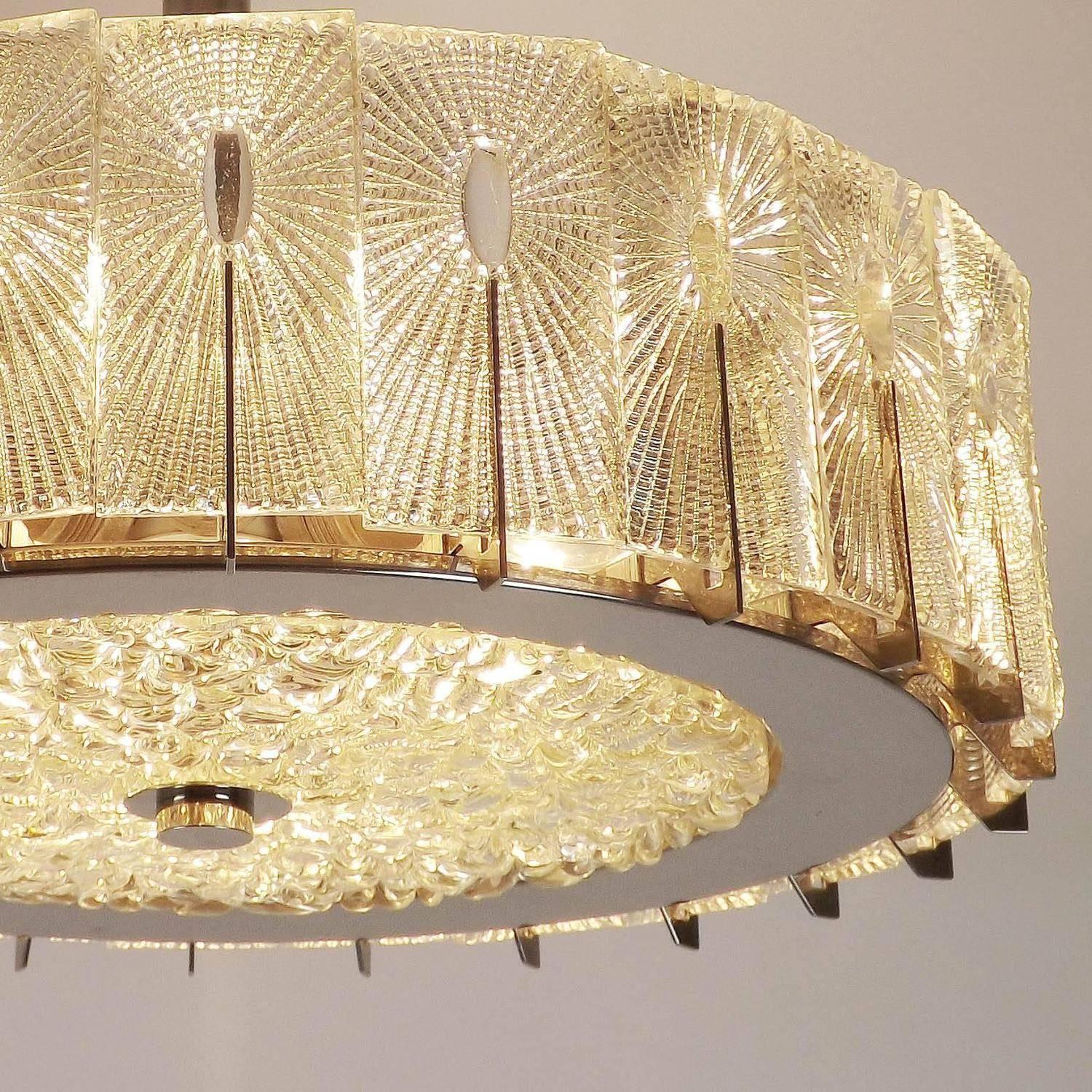 Chandelier by Rupert Nikoll, Textured Glass and Nickel, 1960 For Sale 2