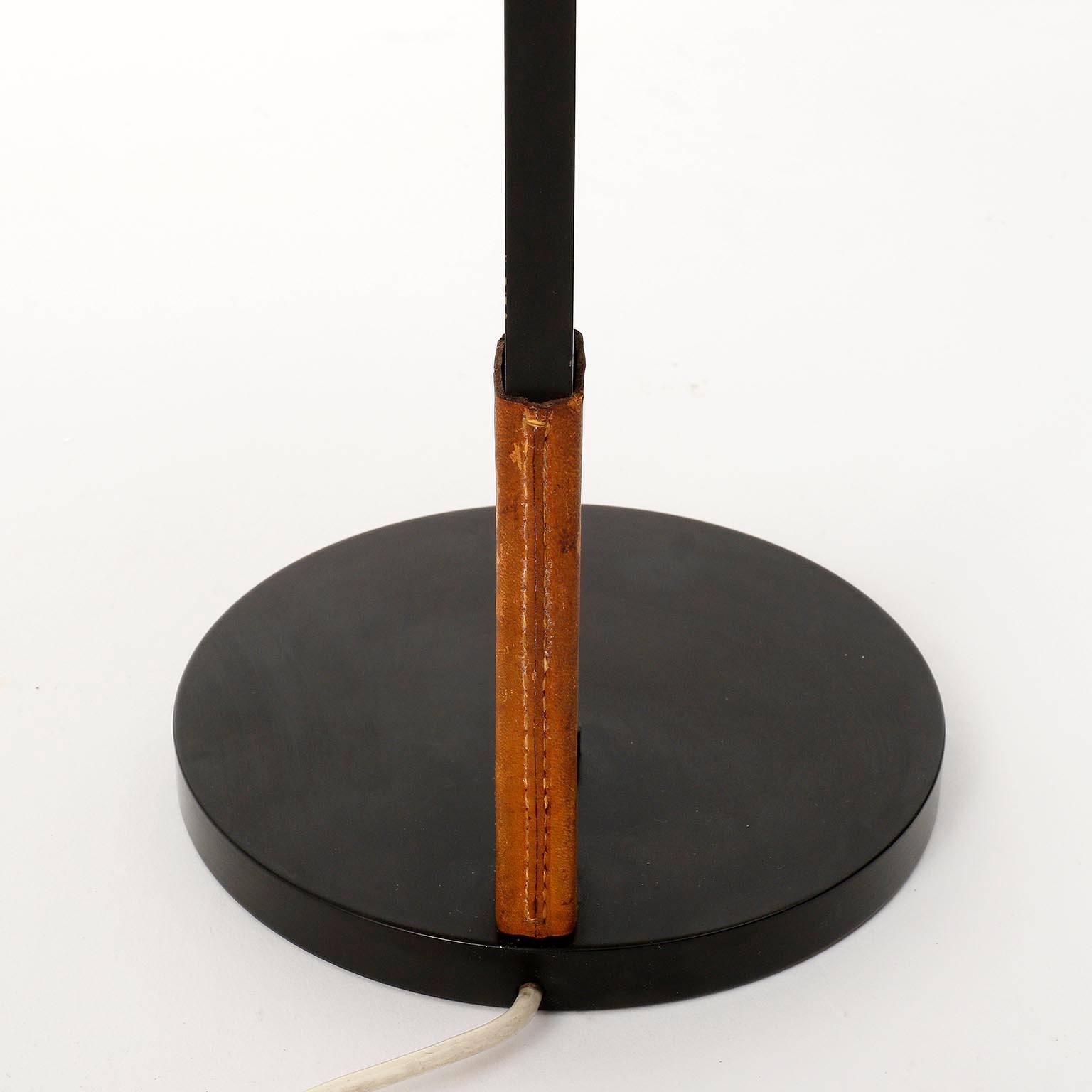 Kalmar Table Lamp, Swivel Lampshade, Leather Black Metal White Plexiglass, 1960 In Good Condition In Hausmannstätten, AT