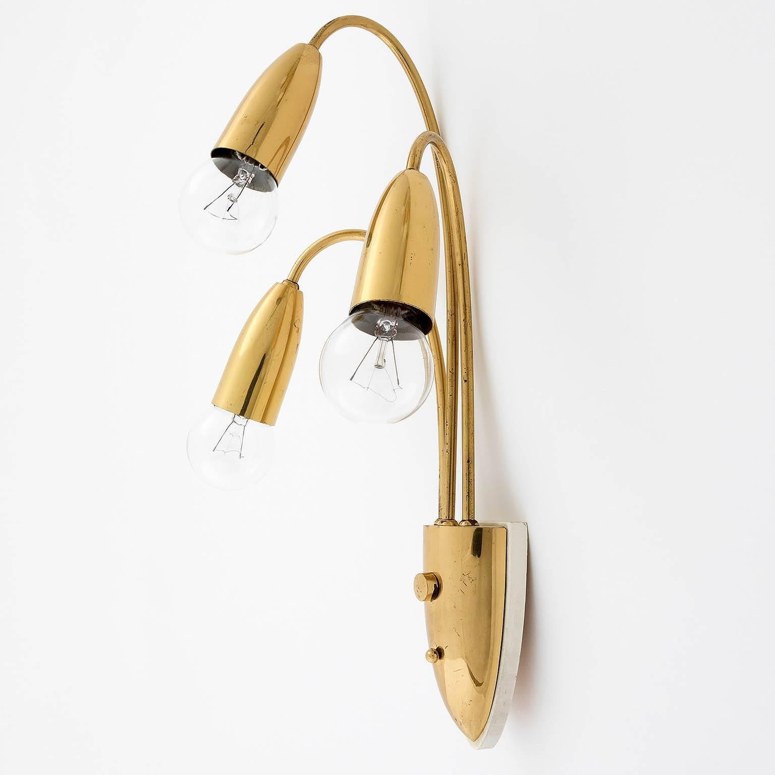 Mid-20th Century Brass Sconces Wall Lights, 1950s