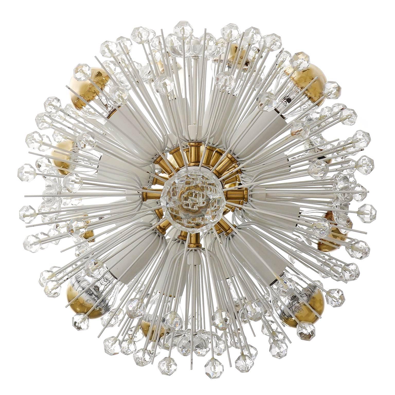 Mid-Century Modern Emil Stejnar Pendant Light Chandelier Brass Glass, Austria, 1950s, 1 of 3 For Sale