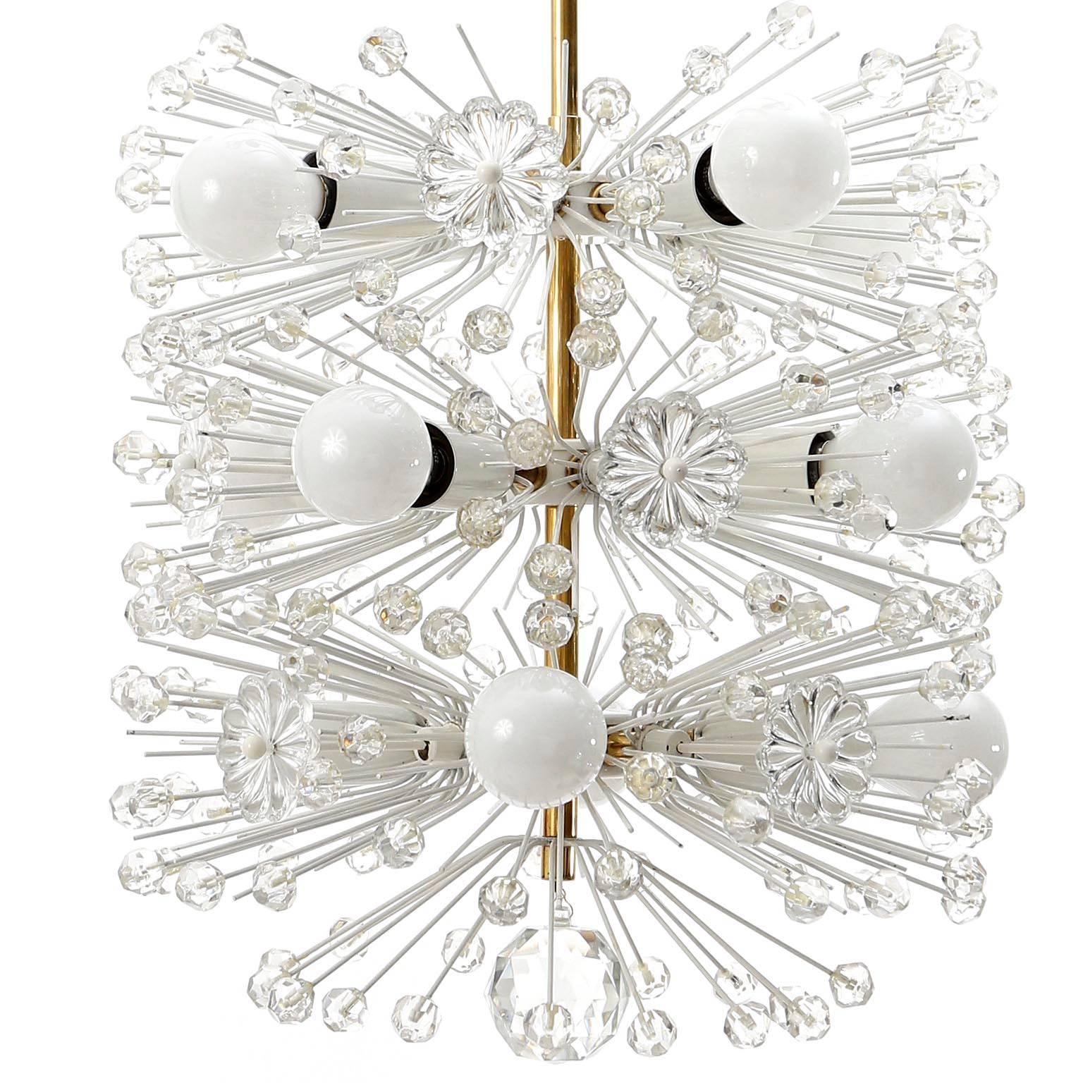 Painted Emil Stejnar Pendant Light Chandelier Brass Glass, Austria, 1950s, 1 of 3 For Sale