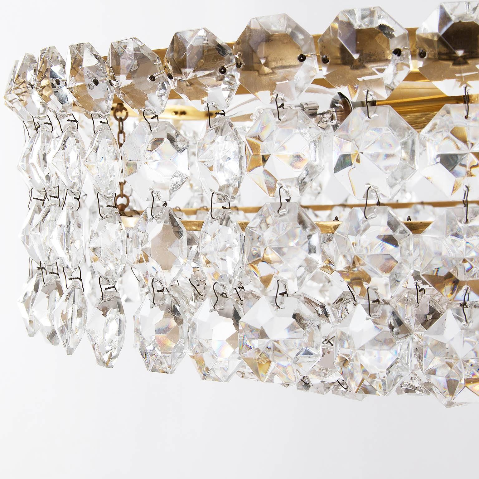 Pair of Bakalowits Chandeliers Pendant Lights, Crystal Glass Gilt Brass, 1960 5