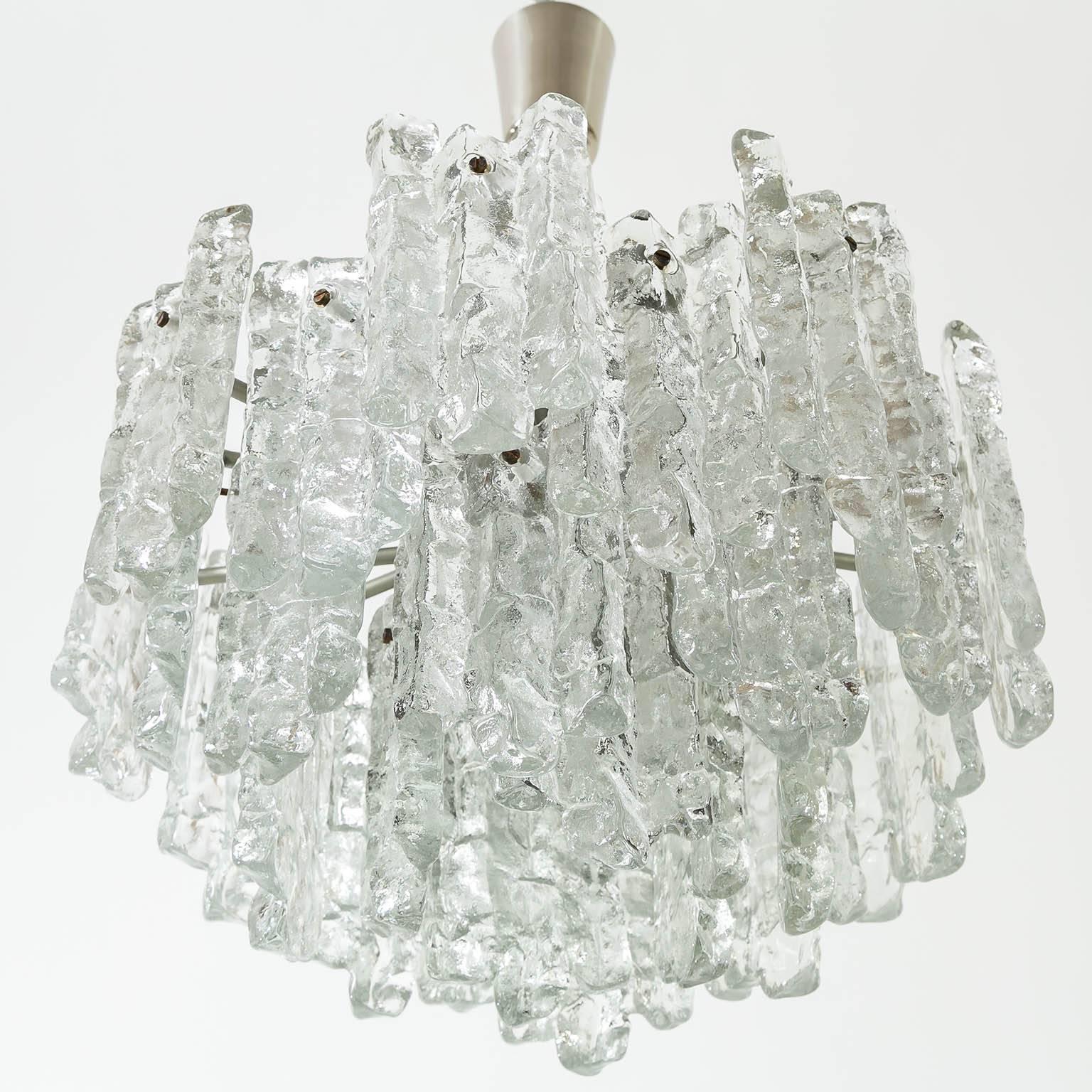 Pair of Kalmar Ice Glass Chandeliers Pendant Lights, 1970 For Sale 1