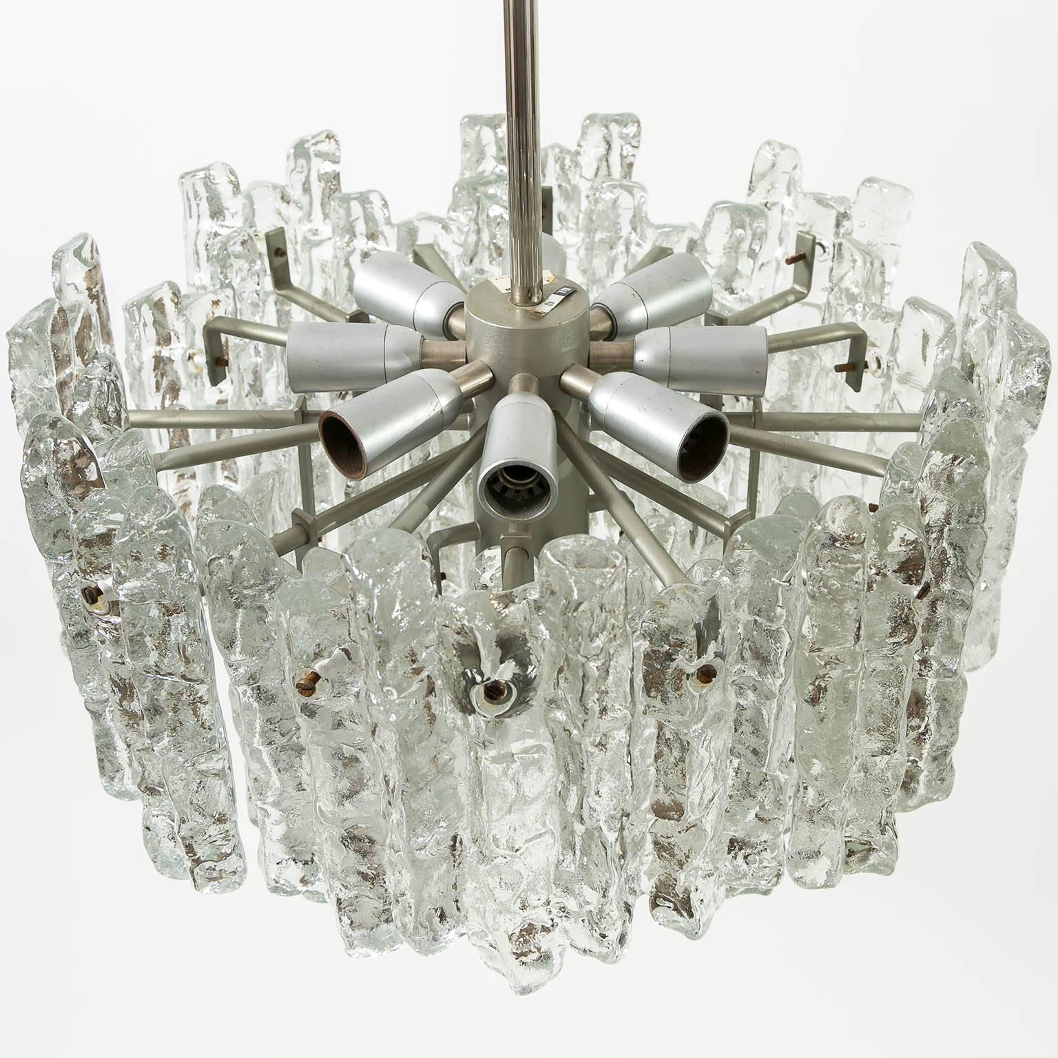 Pair of Kalmar Ice Glass Chandeliers Pendant Lights, 1970 For Sale 3