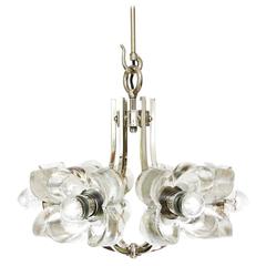 Mazzega Ice Glass Chrome Flower Chandelier Pendant Light, 1960s 10