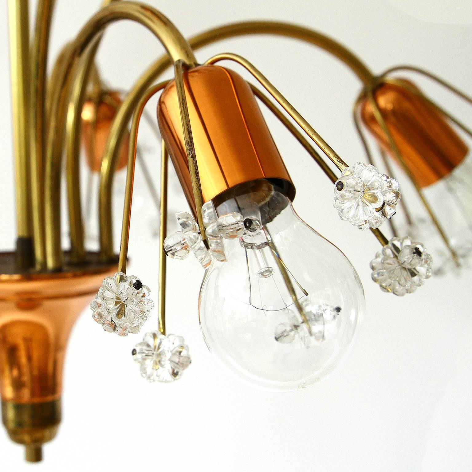 20th Century Emil Stejnar Sputnik Chandelier Pendant Light, Brass Copper and Glass, 1950s