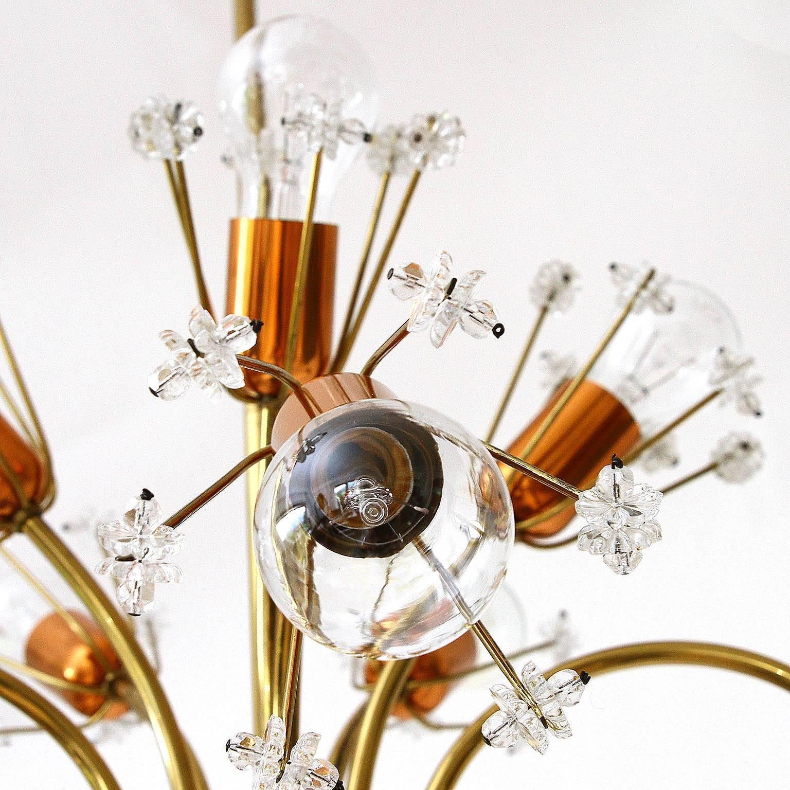 Emil Stejnar Sputnik Chandelier Pendant Light, Brass Copper and Glass, 1950s In Excellent Condition In Hausmannstätten, AT