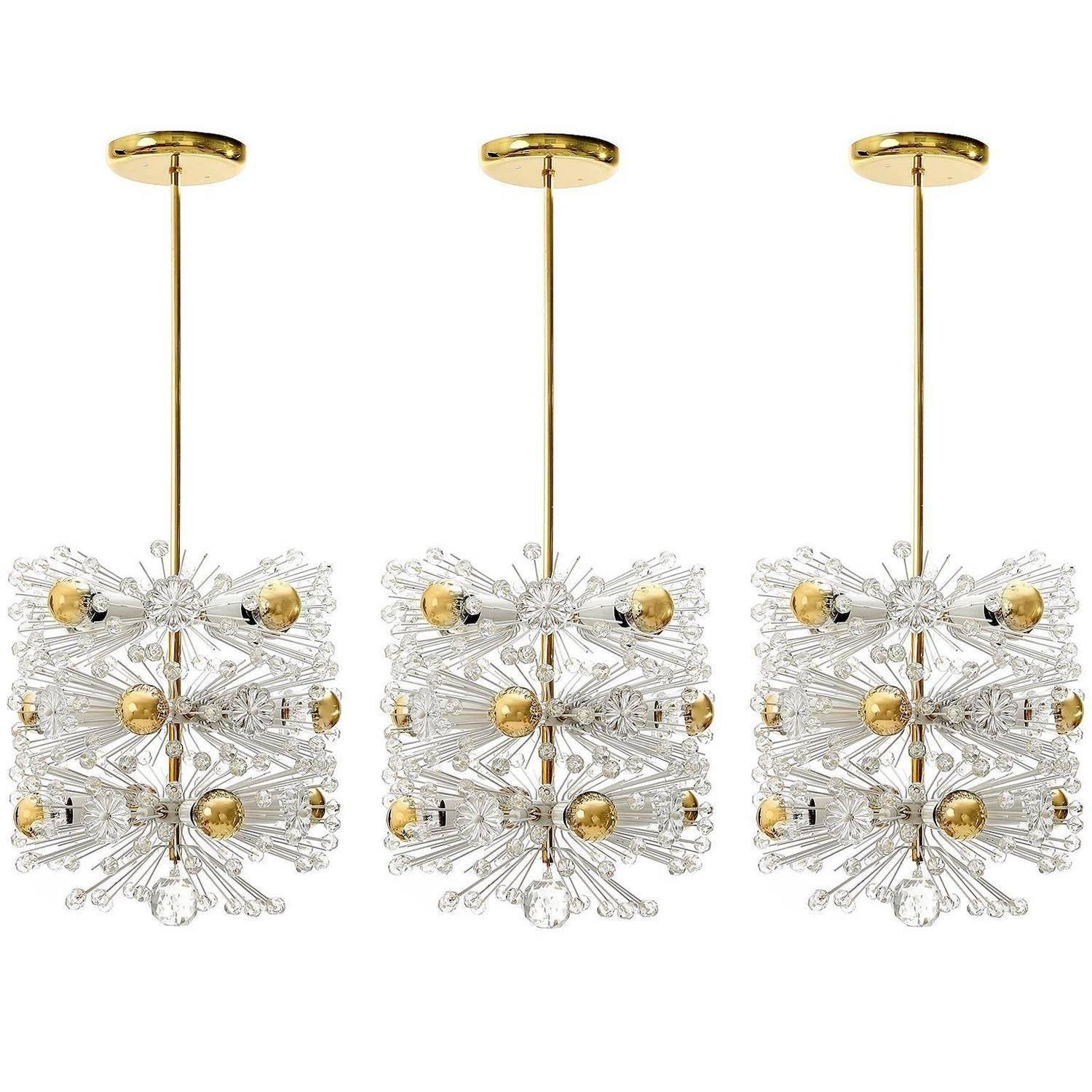 Mid-20th Century Pair of Brass Glass Sconces by Emil Stejnar for Rupert Nikoll, Vienna, 1950s For Sale