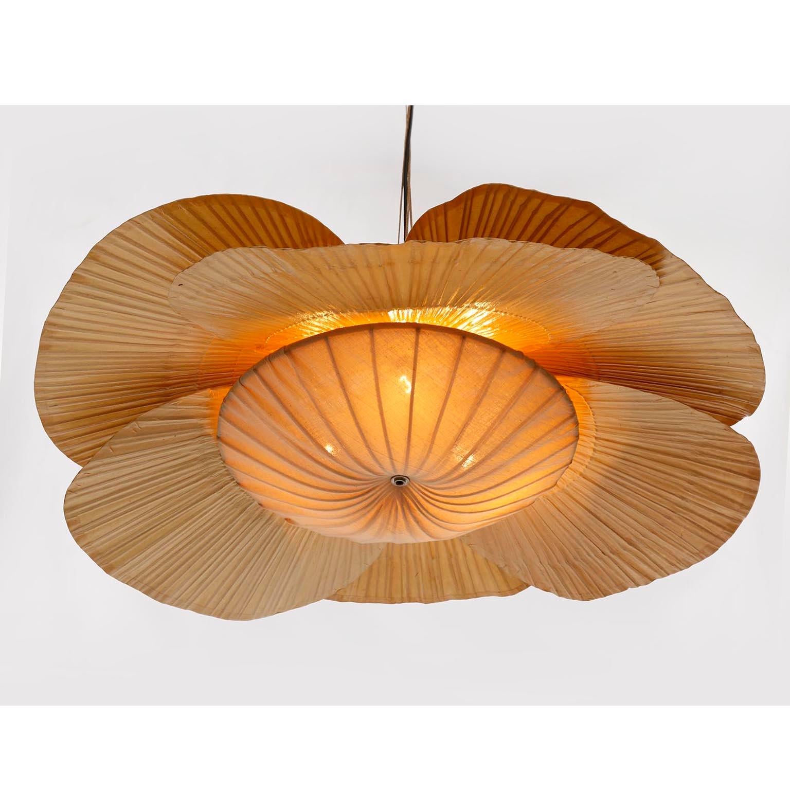 Large ‘Uchiwa’ Pendant Light Chandelier, Ingo Maurer, Bamboo Paper, 1970s 2