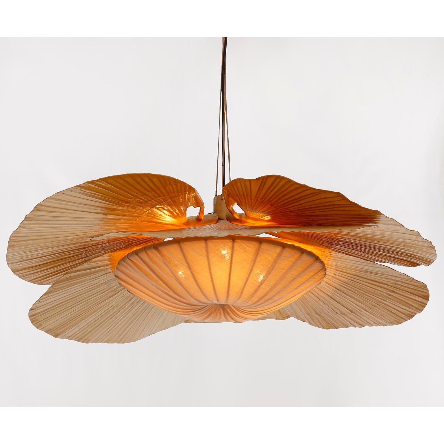 Large ‘Uchiwa’ Pendant Light Chandelier, Ingo Maurer, Bamboo Paper, 1970s 1