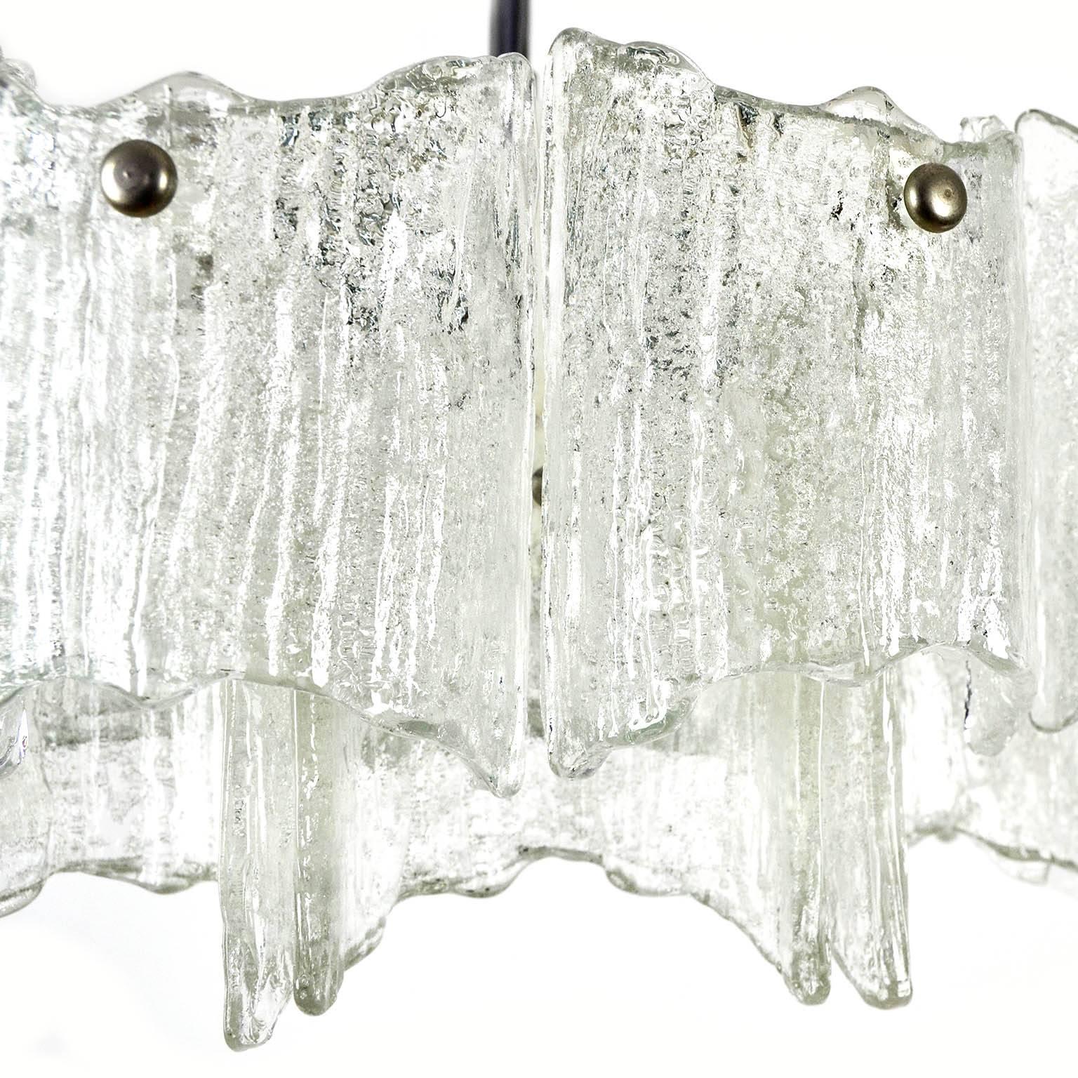 One of Three Kalmar Chandeliers, Nickel Ice Glass, 1970 2