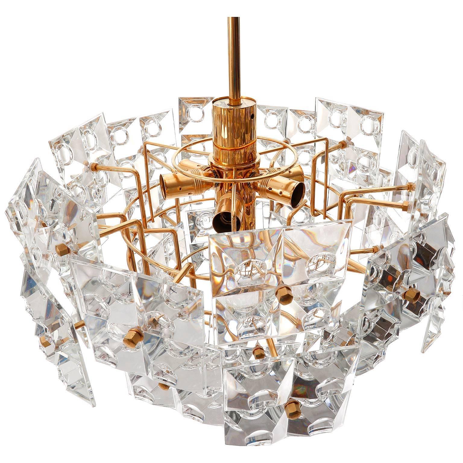 Kinkeldey Chandelier, Gold-Plated Brass Crystal Glass, 1970 In Excellent Condition In Hausmannstätten, AT
