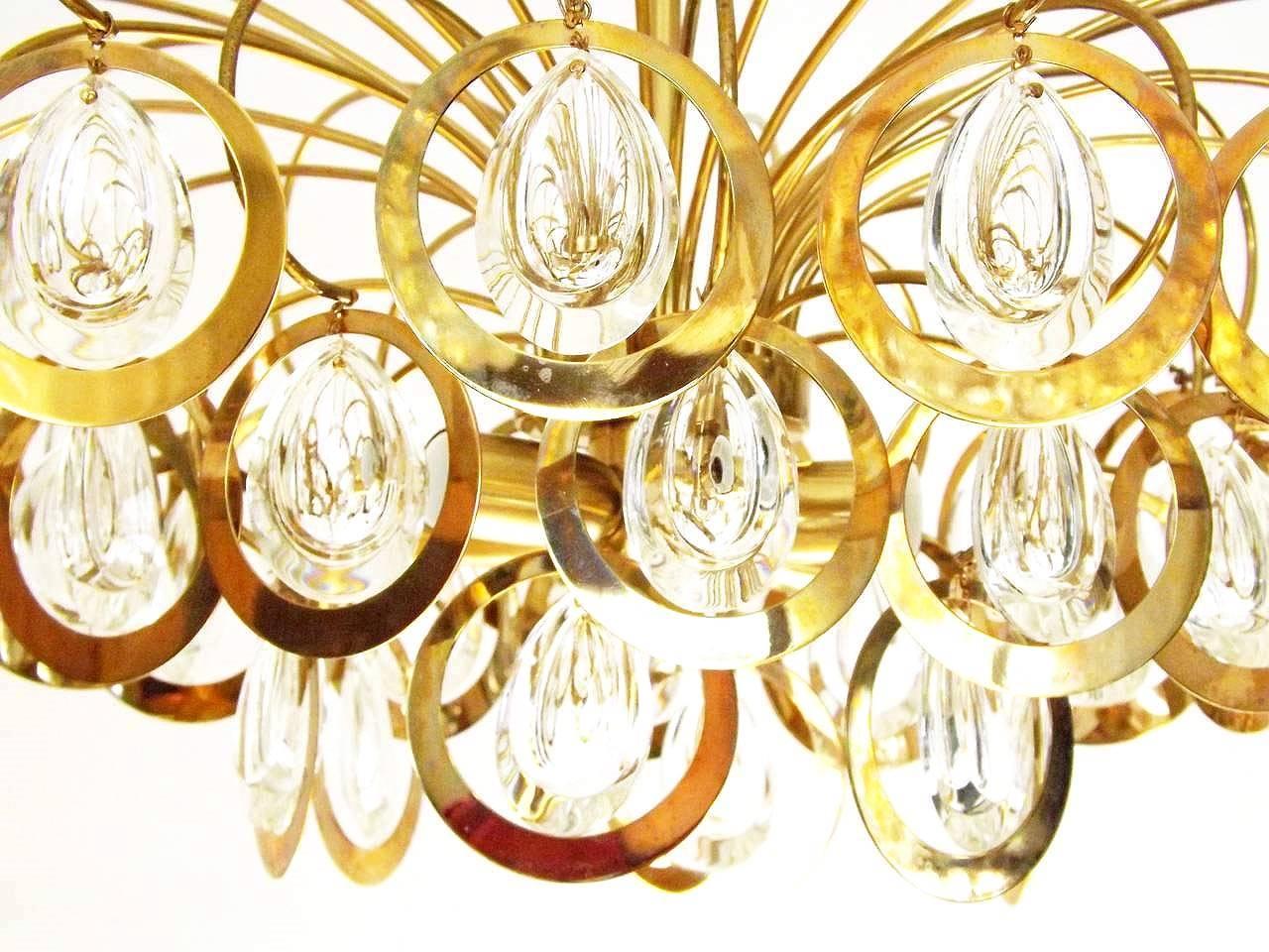 Italian Sciolari Style Chandelier, Glass and Brass, 1960s