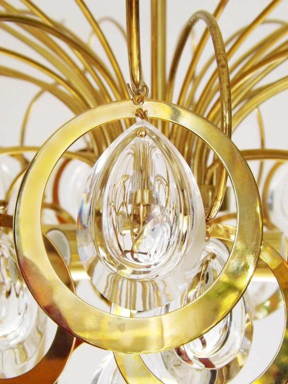 Sciolari Style Chandelier, Glass and Brass, 1960s In Good Condition In Hausmannstätten, AT