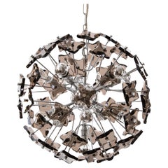 Retro Sputnik Pendant Light Chandelier, Chrome Smoked Glass, Italy, 1970s