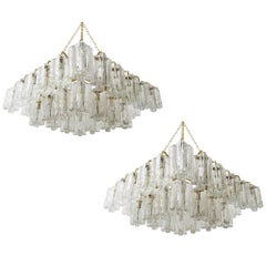 Huge Kalmar 'Granada' Chandelier Pendant Light, Brass Glass, 1970s, One of Two