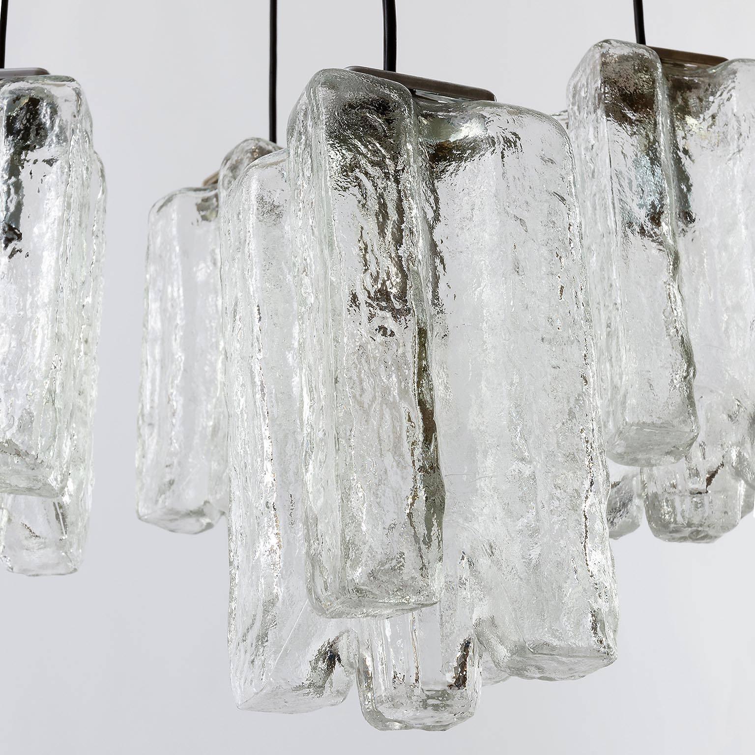 Kalmar 'Granada' Ice Glass Pendant Light Chandelier, 1970 For Sale 1