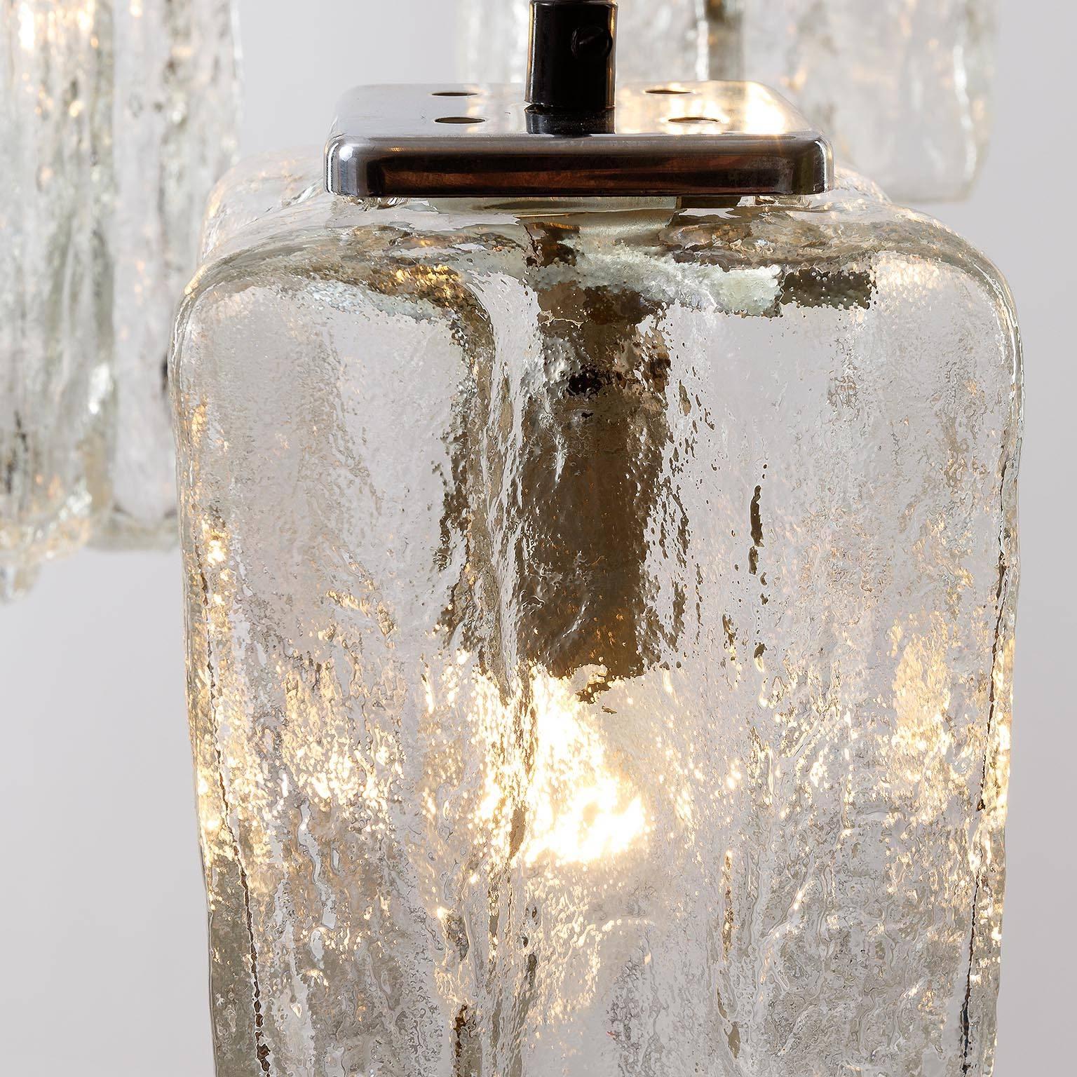 Metal Kalmar 'Granada' Ice Glass Pendant Light Chandelier, 1970 For Sale