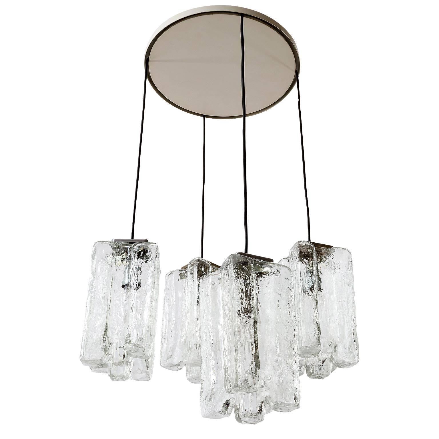 Austrian Kalmar 'Granada' Ice Glass Pendant Light Chandelier, 1970 For Sale