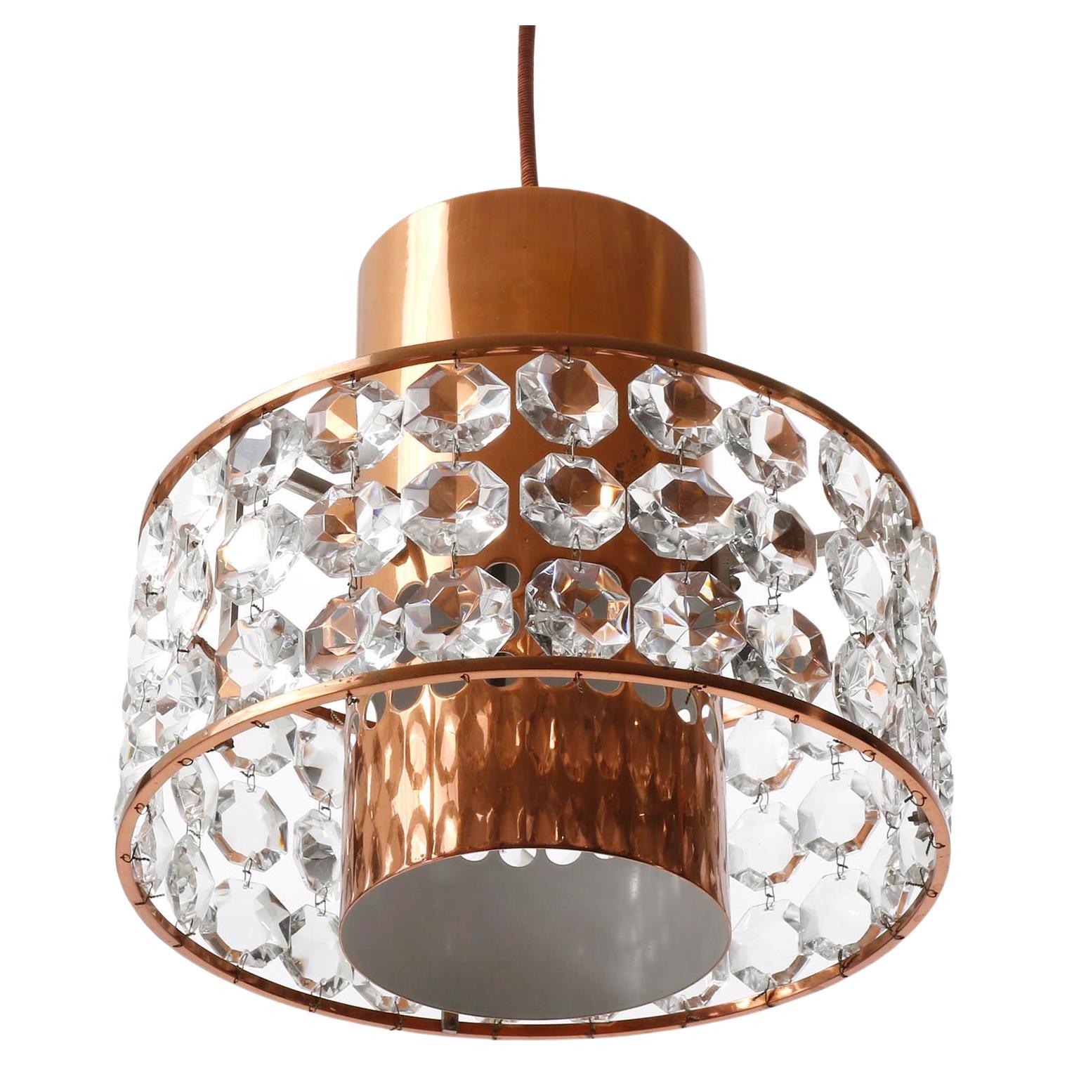 Bakalowits Pendant Light Lantern, Copper Nickel Crystal Glass, 1960s, 1 of 3 In Good Condition For Sale In Hausmannstätten, AT