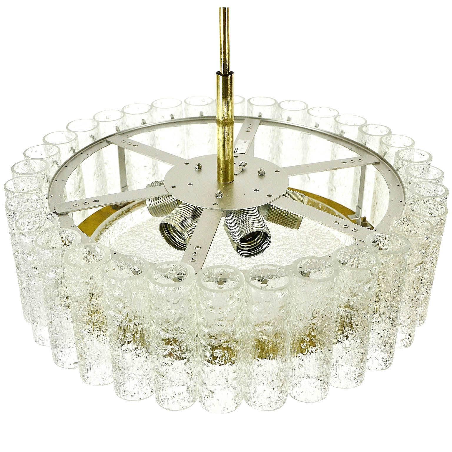 German Pair of Ice Glass Flush Mounts or Chandeliers by Doria, 1960s
