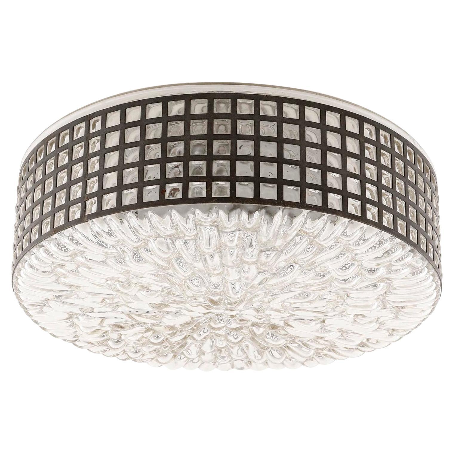 Flush Mount Light Sconce Rupert Nikoll, Glass Patinated Metal, 1950s, 1of 2