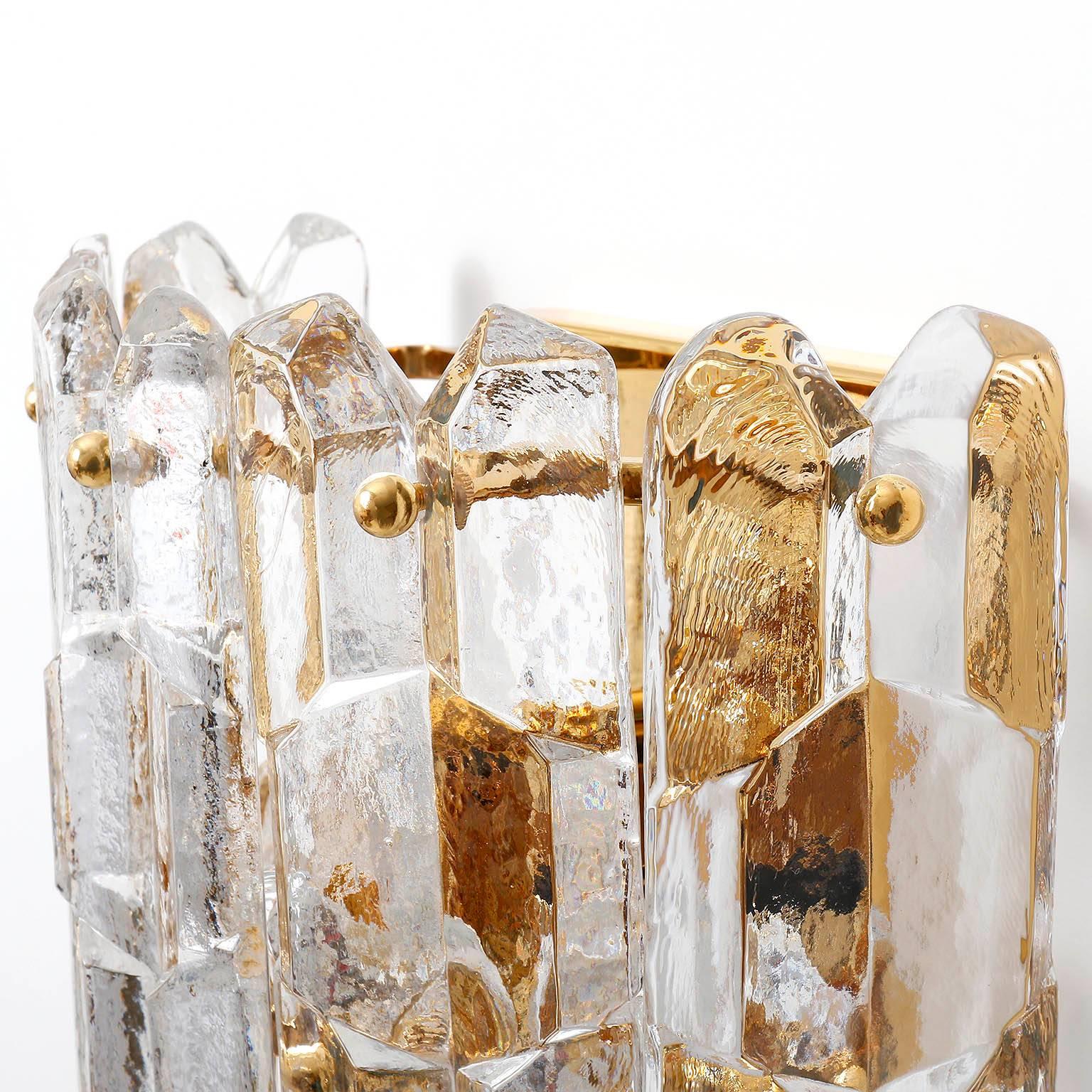 Crystal Kalmar Sconces, Gilt Brass Glass, 1970