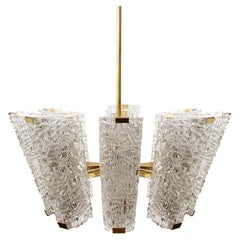 Used Large Kalmar Chandelier, Brass and Textured Glass, 1960