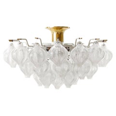 Large Kalmar 'Tulipan' Flush Mount Light Fixture, Brass Blown Glass, 1970