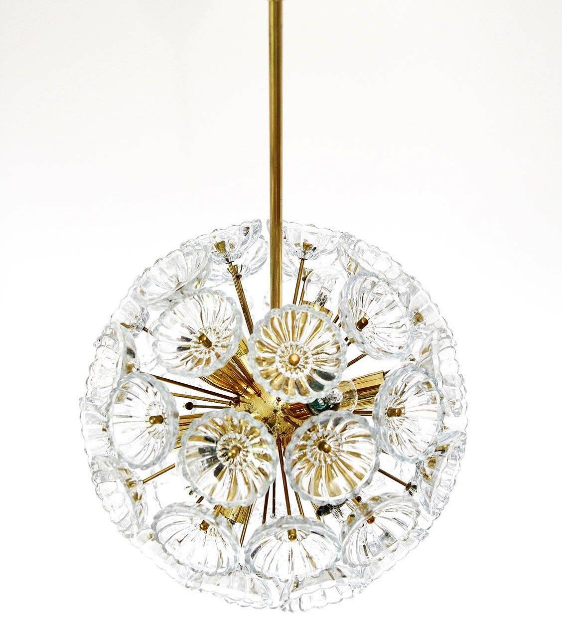 Pair of Sputnik Chandeliers Pendant Lights, Glass and Brass, Germany, 1960s In Excellent Condition In Hausmannstätten, AT