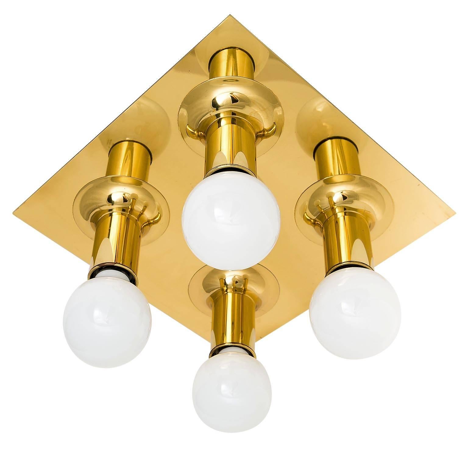Five Flush Mount or Wall Light Fixtures Sputnik Brass by Cosack, Germany, 1970