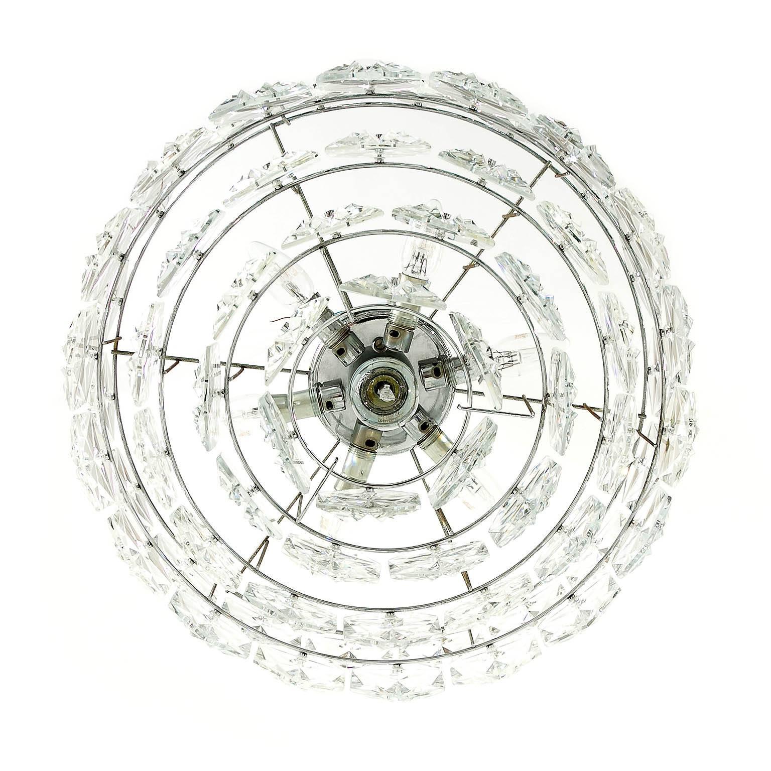 Mid-Century Modern Kinkeldey Chandelier, Nickel Glass, 1960s For Sale