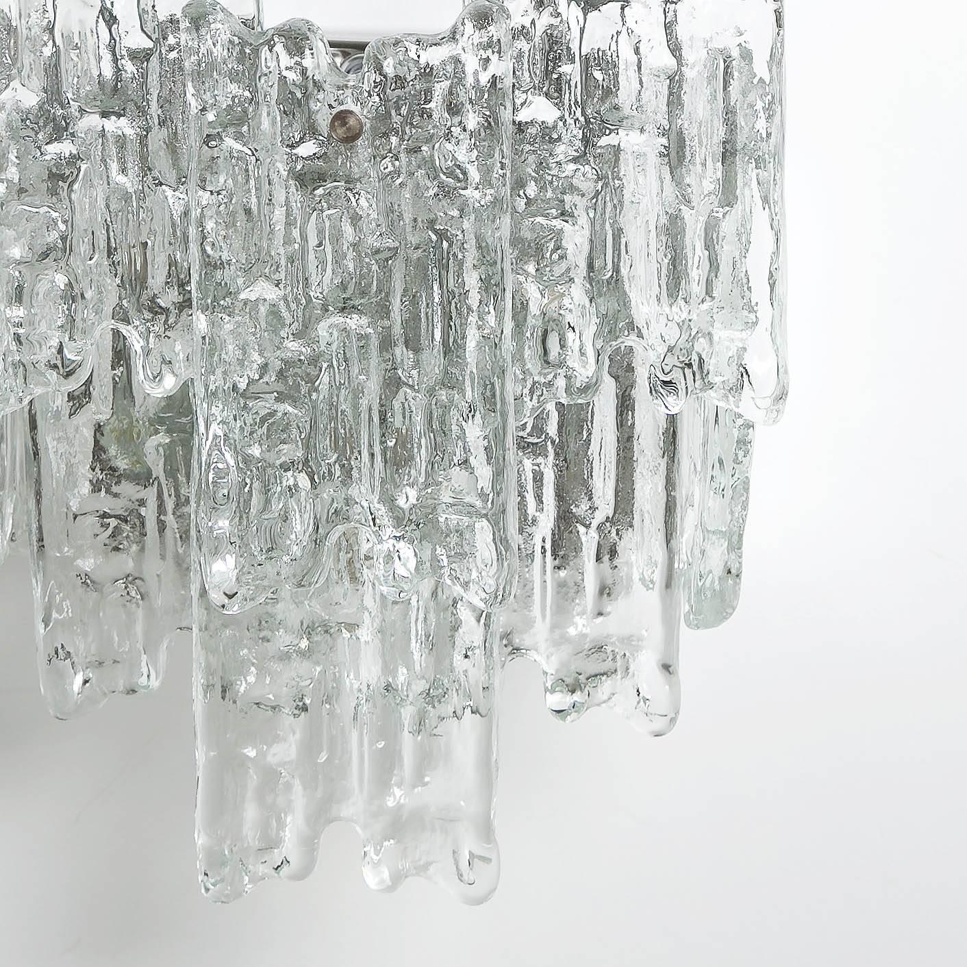 Pair of Kalmar Sconces Wall Lights, Ice Glass Nickel, 1960s In Excellent Condition In Hausmannstätten, AT