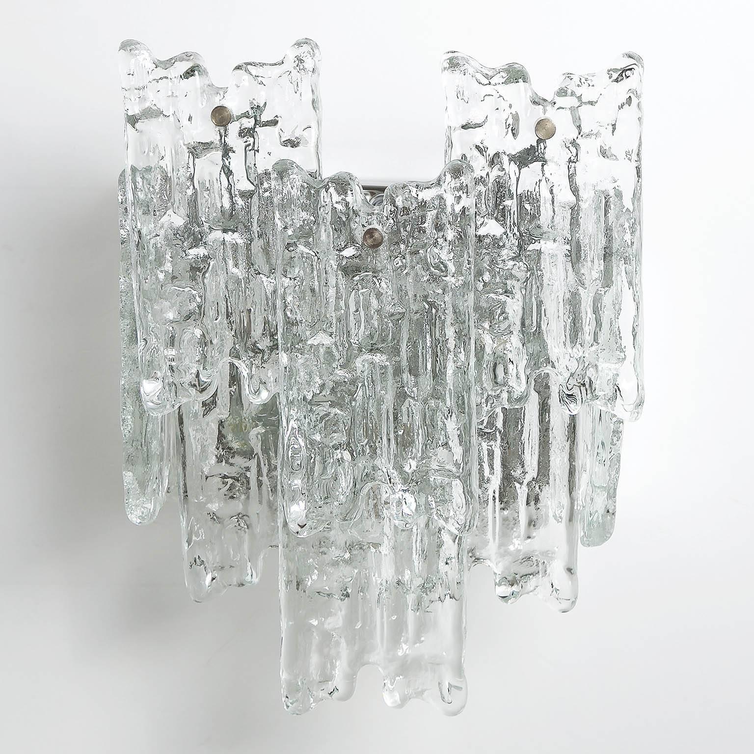 Mid-20th Century Pair of Kalmar Sconces Wall Lights, Ice Glass Nickel, 1960s