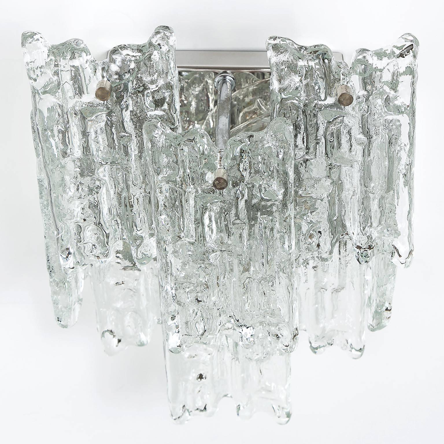 Austrian Pair of Kalmar Sconces Wall Lights, Ice Glass Nickel, 1960s