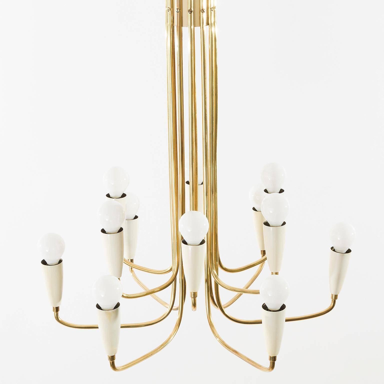 Mid-Century Modern 12-Arm Brass Chandelier Pendant Light, 1960s