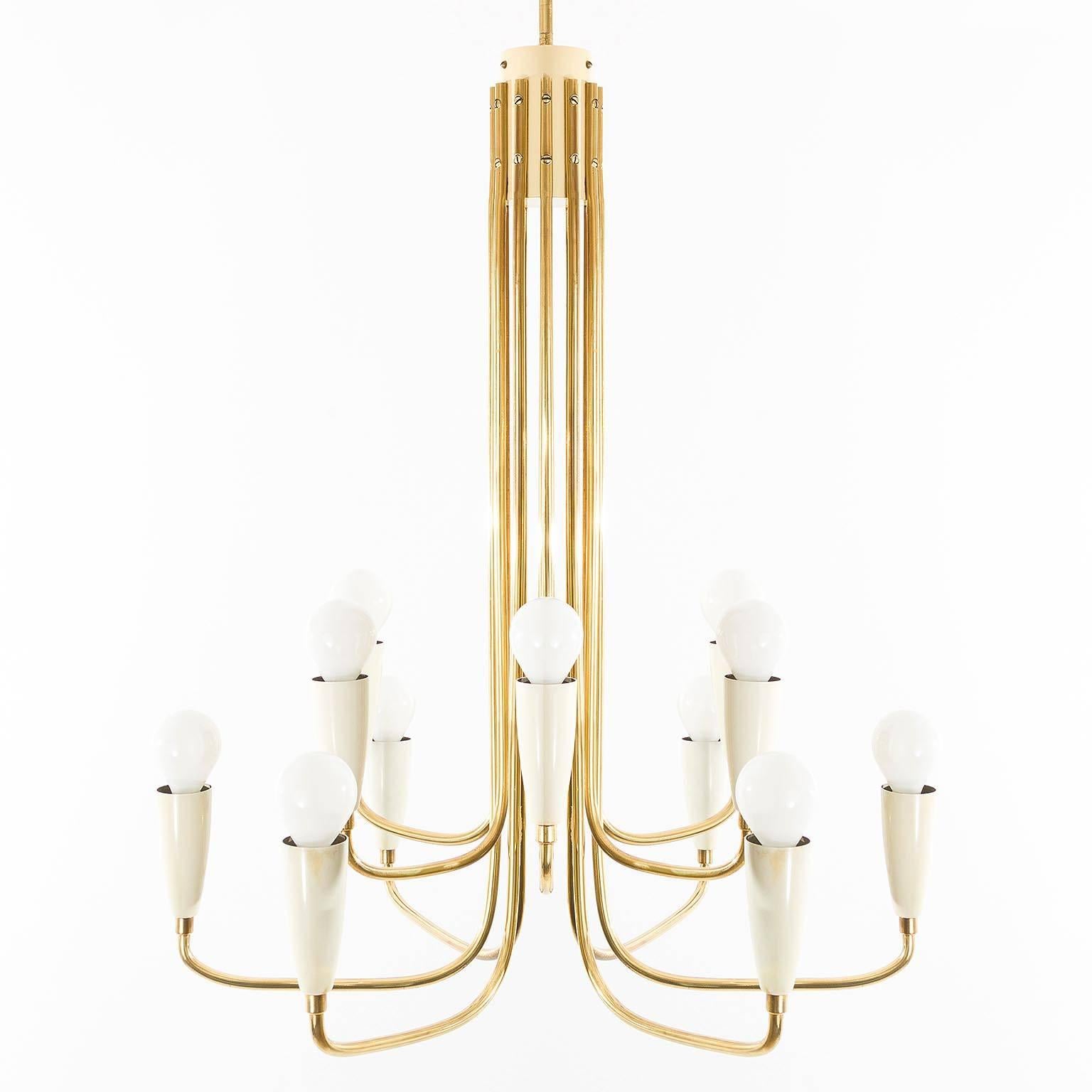 Austrian 12-Arm Brass Chandelier Pendant Light, 1960s