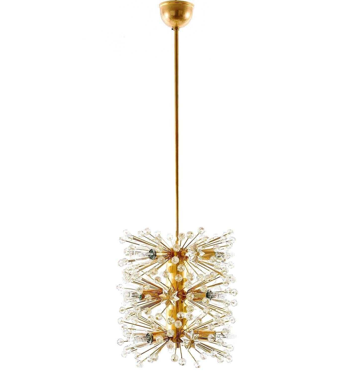 Mid-20th Century Emil Stejnar Sputnik Pendant Light or Chandelier, Gilt Brass Crystal Glass, 1960