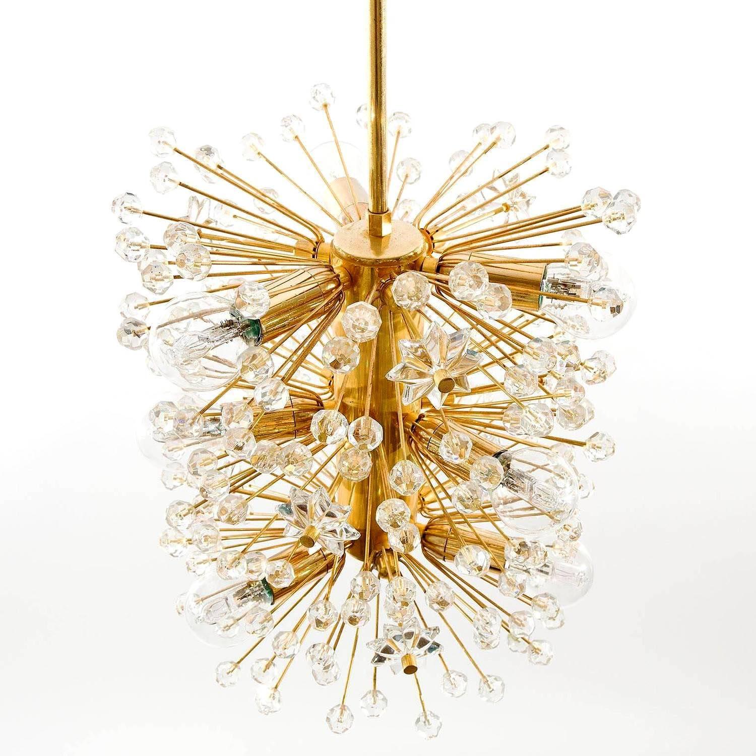 Austrian Emil Stejnar Sputnik Pendant Light or Chandelier, Gilt Brass Crystal Glass, 1960