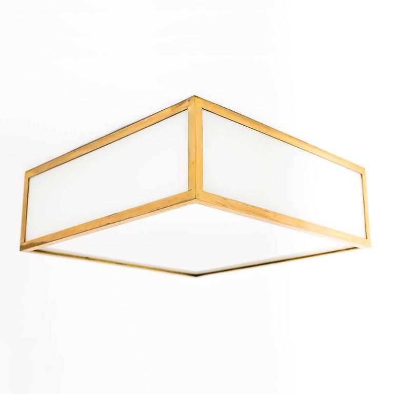 1 of 16 Austrian Square Box Flush Mount or Wall Lights Brass Opal Glass at 1stdibs